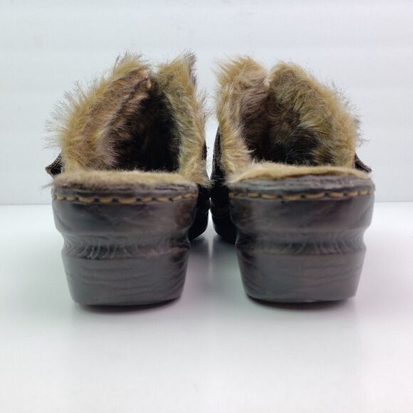 Boc Born Concept Womens Sz 8 Brown Suede Leather Slip On Faux Fur Mule Clog Shoe - Picture 7 of 11